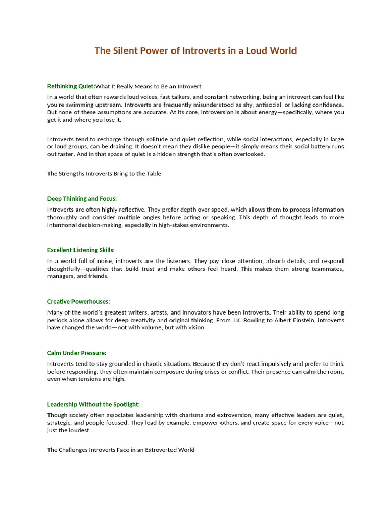 The Strengths of Introverts Explained | PDF | Extraversion And ...