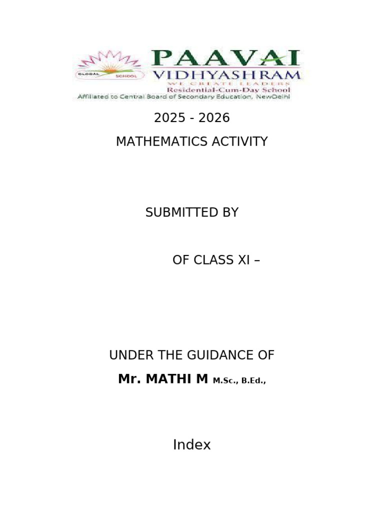 Class XI Mathematics Activity 2025-2026 | PDF