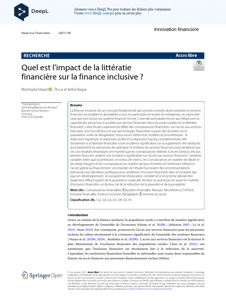Impact de la littératie financière sur l'inclusion | PDF | La ...