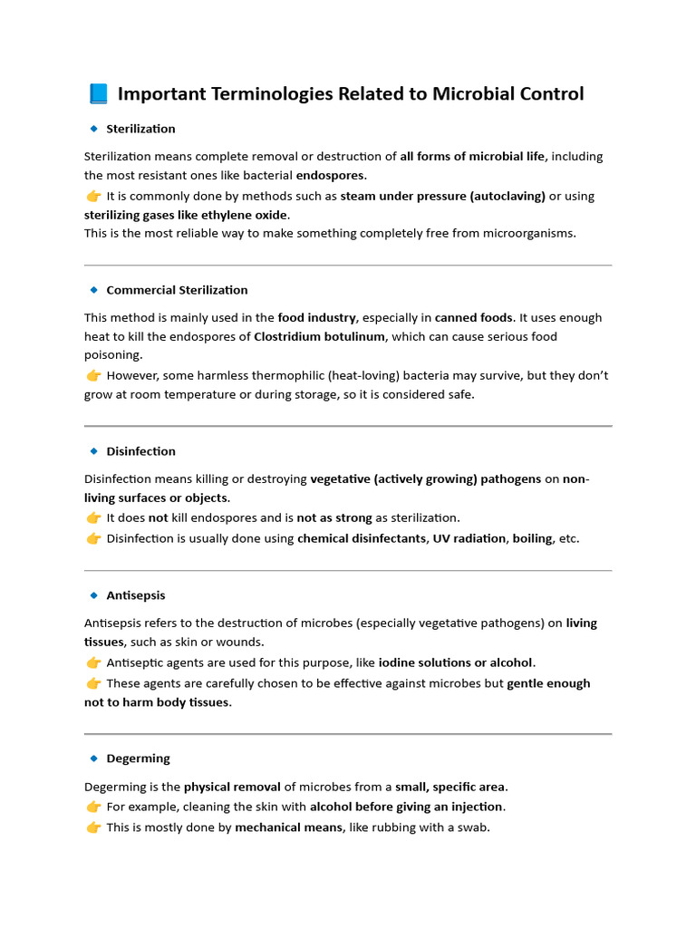 Microbial Control Terminologies Explained | PDF | Sterilization ...