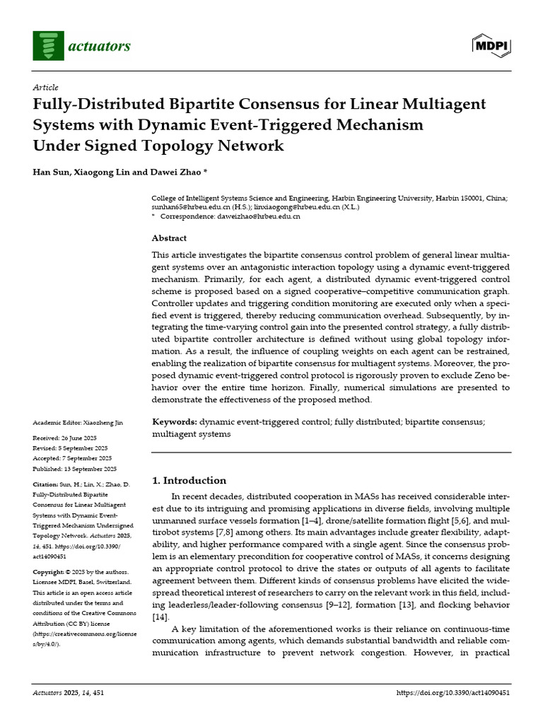 Dynamic Event-Triggered Bipartite Consensus | PDF | Matrix (Mathematics ...