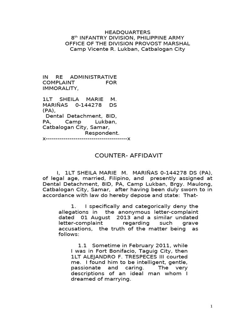Counter-Affidavit of 1LT Mariñas on Complaint | PDF | Affidavit | Crimes