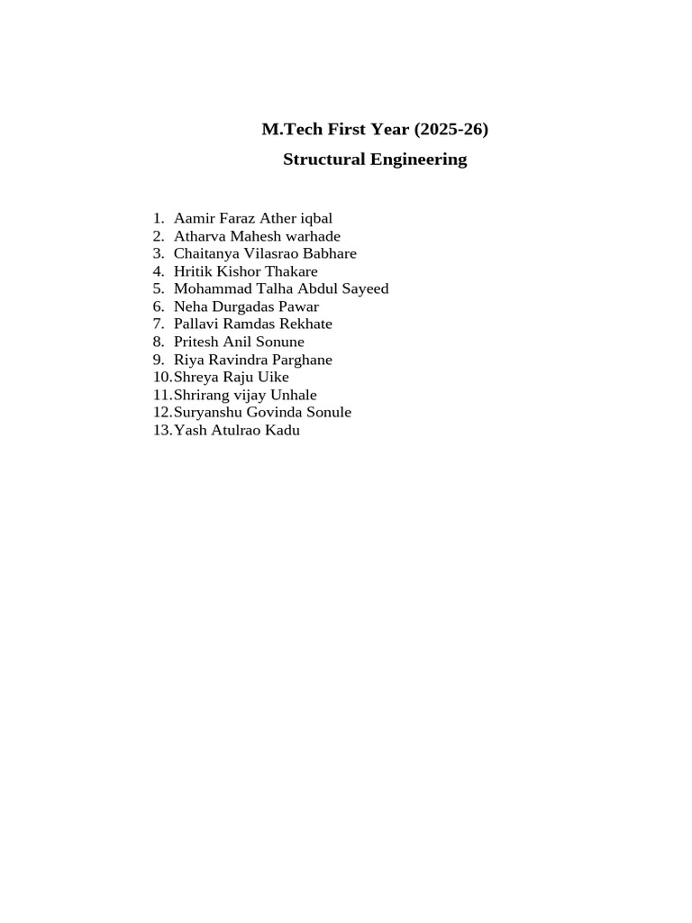 M.Tech Structural Engineering 2025-26 | PDF