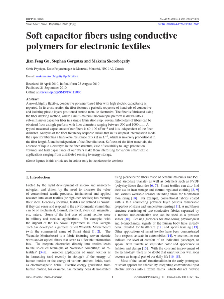 Conductive Polymer Fibers for Smart Textiles | PDF | E Textiles | Capacitor