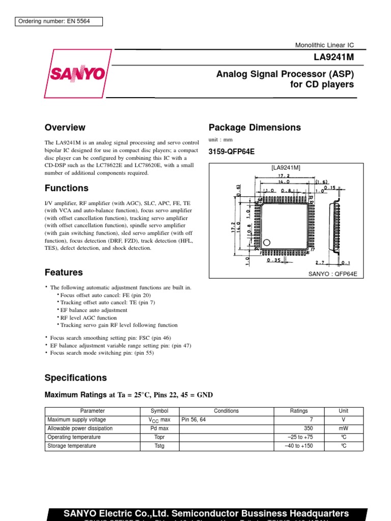 LA9241M Analog Signal Processor Guide | PDF | Amplifier | Digital ...