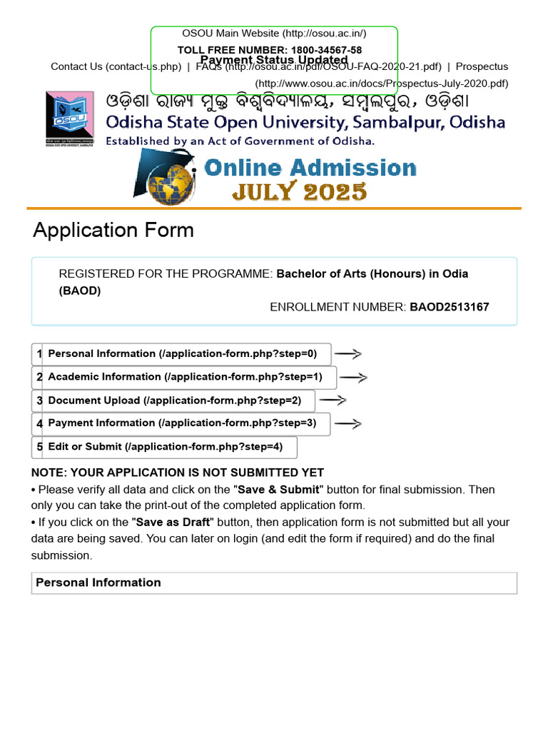 Admission Application Form - Online Admission - Odisha State Open ...