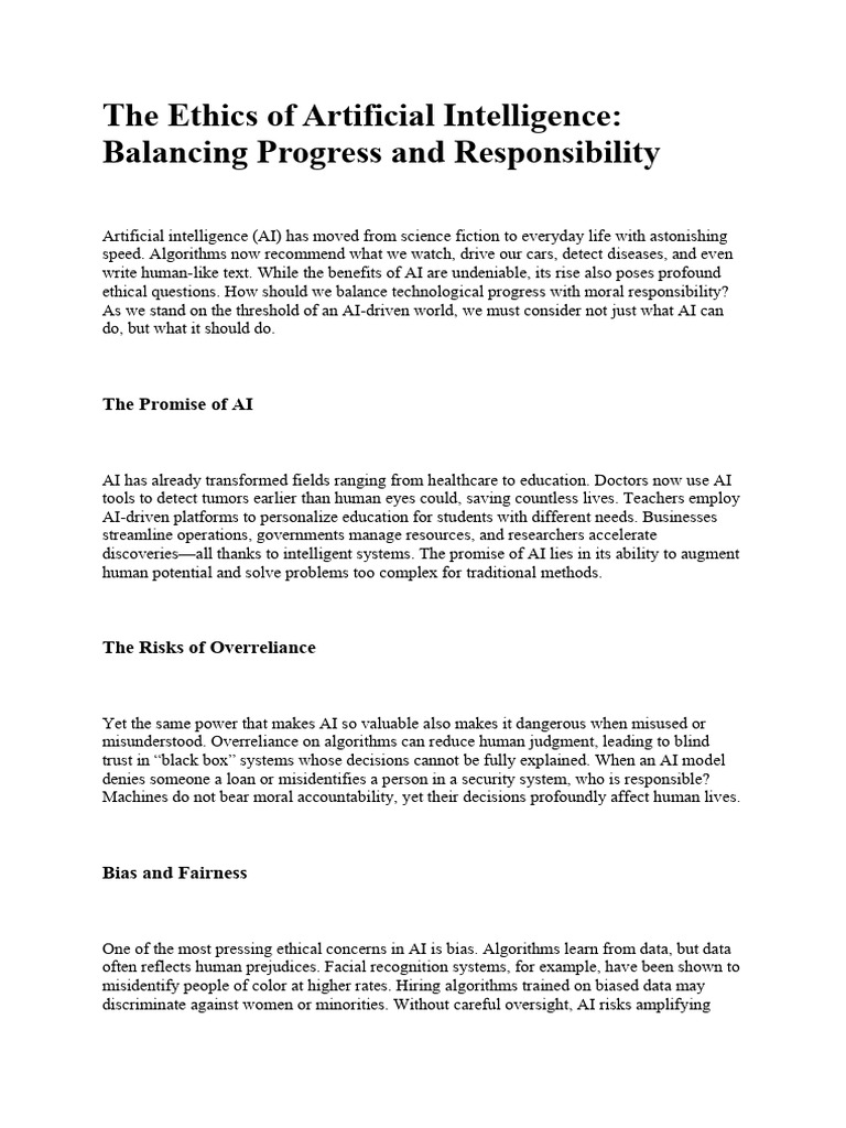 The Ethics of Artificial Intelligence Balancing Progress and ...