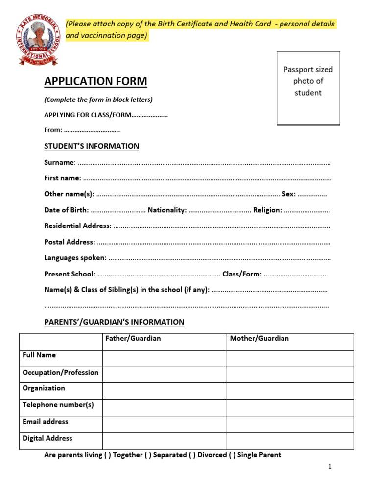 Student Admission Application Form | PDF