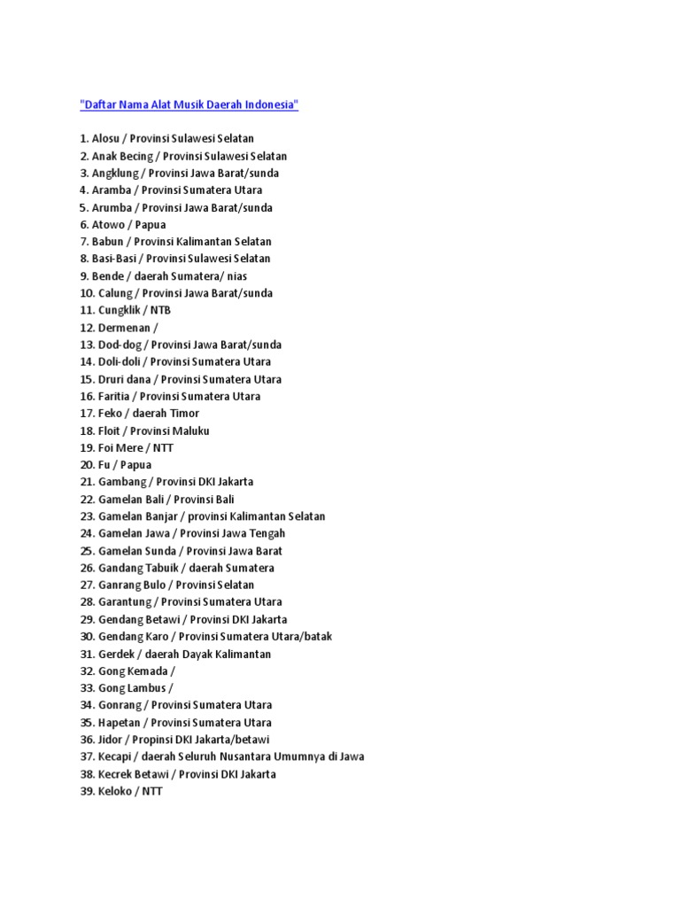 Daftar Nama Alat Musik Daerah Indonesia