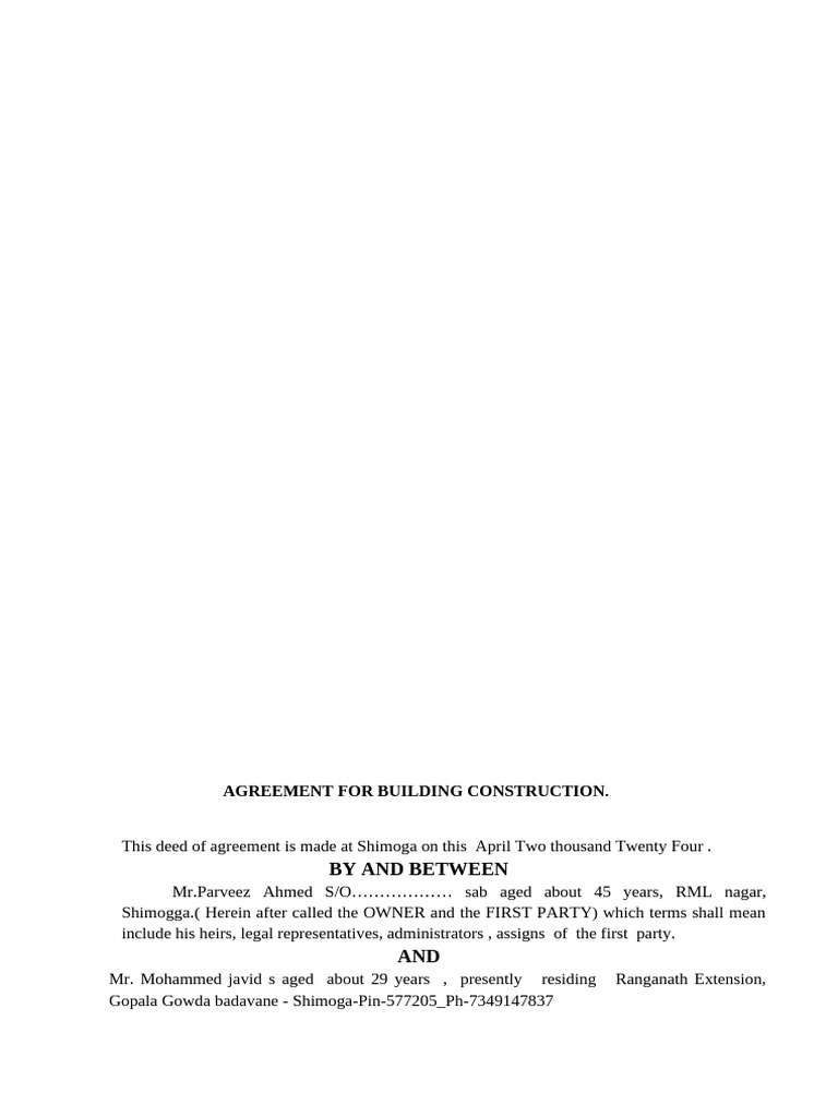 Building Construction Agreement 2024 | PDF | Concrete | Building Materials