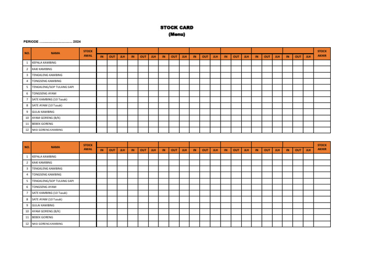 Stock Card for Goat and Chicken Dishes | PDF