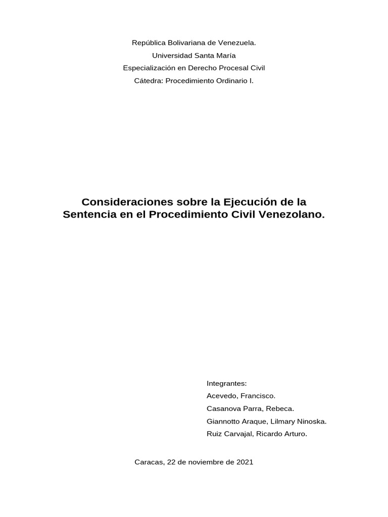 Ejecución de Sentencias en Derecho Civil Venezolano | PDF | Sentencia ...
