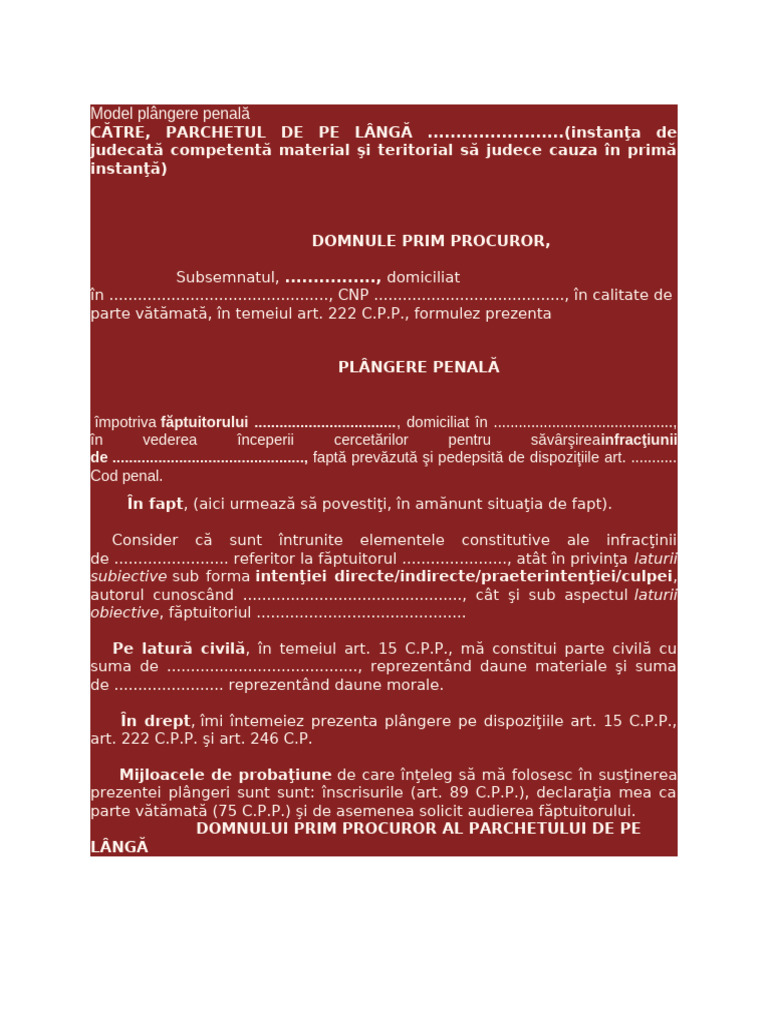 Model Plangere Penala | PDF