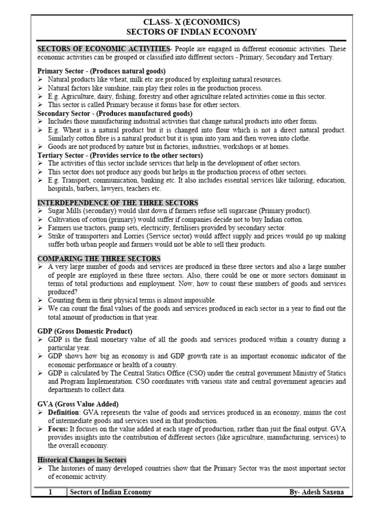 Cl-10 Eco Ch-2 Notes | PDF | Underemployment | Gross Domestic Product