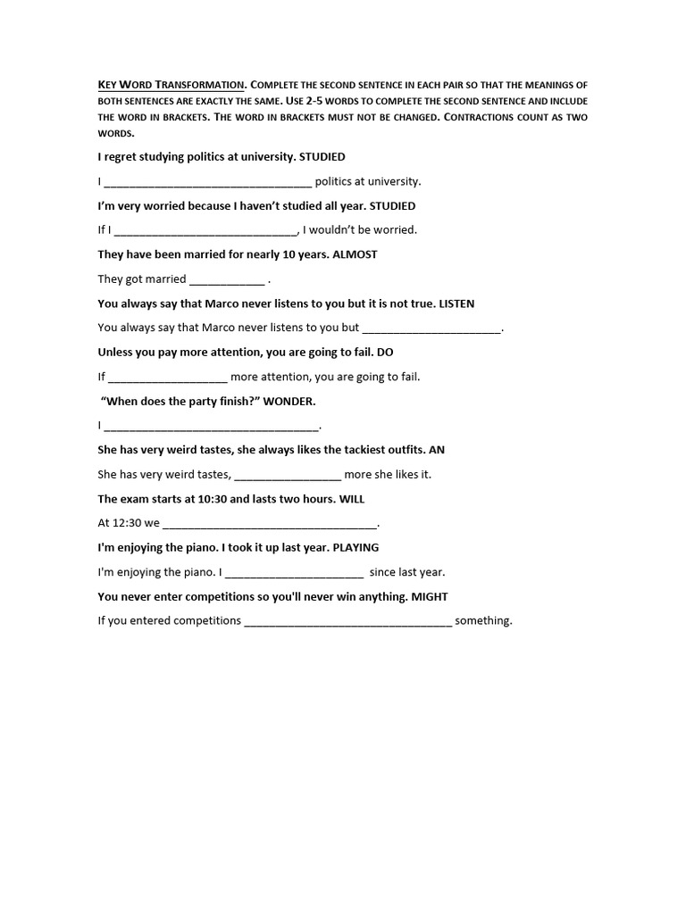 Key Word Transformation Practice 4 | PDF