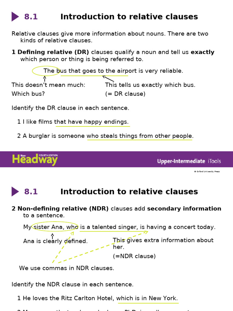 HDW UpperInt Grammar 8.1 Introduction to Relative Clauses | PDF ...