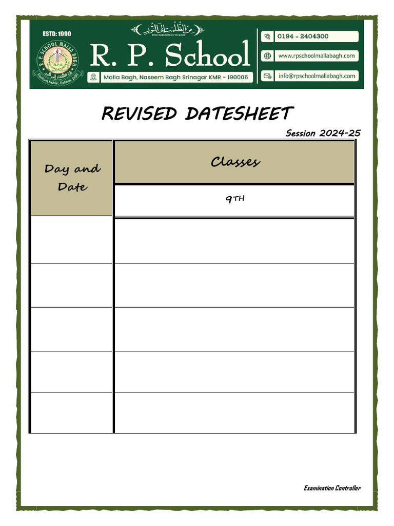 Revised Datesheet For Class 9th Summative Exams | PDF