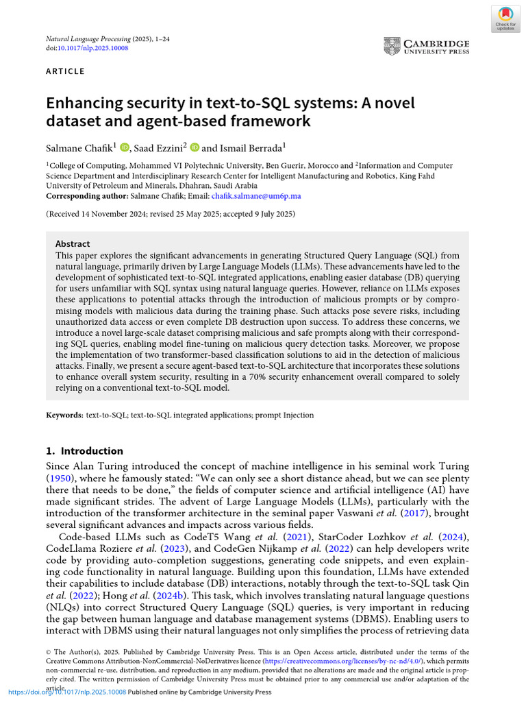 Enhancing Security in Text To SQL Systems A Novel Dataset and Agent ...