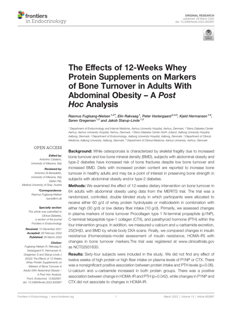 The Effects Os 12 Weeks Whey Protein Supplements On Markers of Bone ...