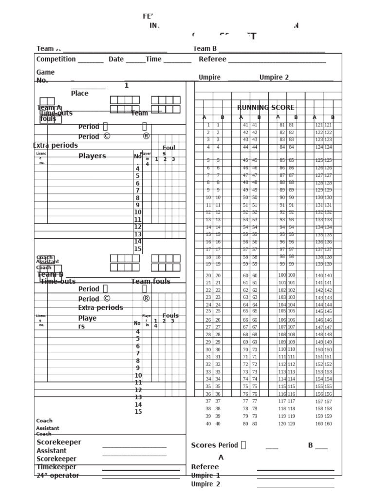 Basketball Game Scoresheet Template | PDF | Referee | Sports Rules And ...