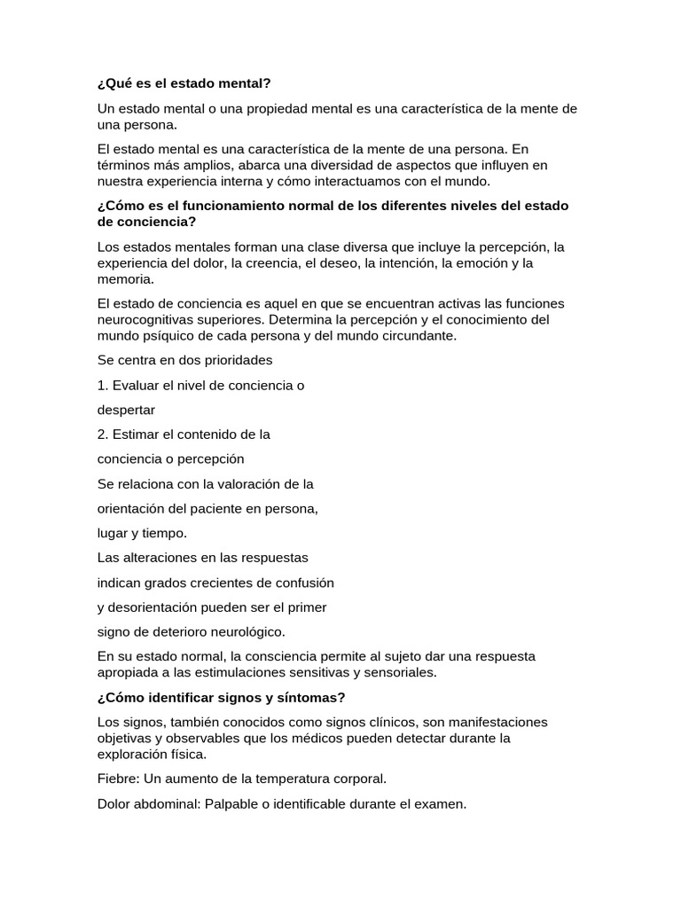 Qué Es El Estado Mental | PDF | Experiencia | Dolor
