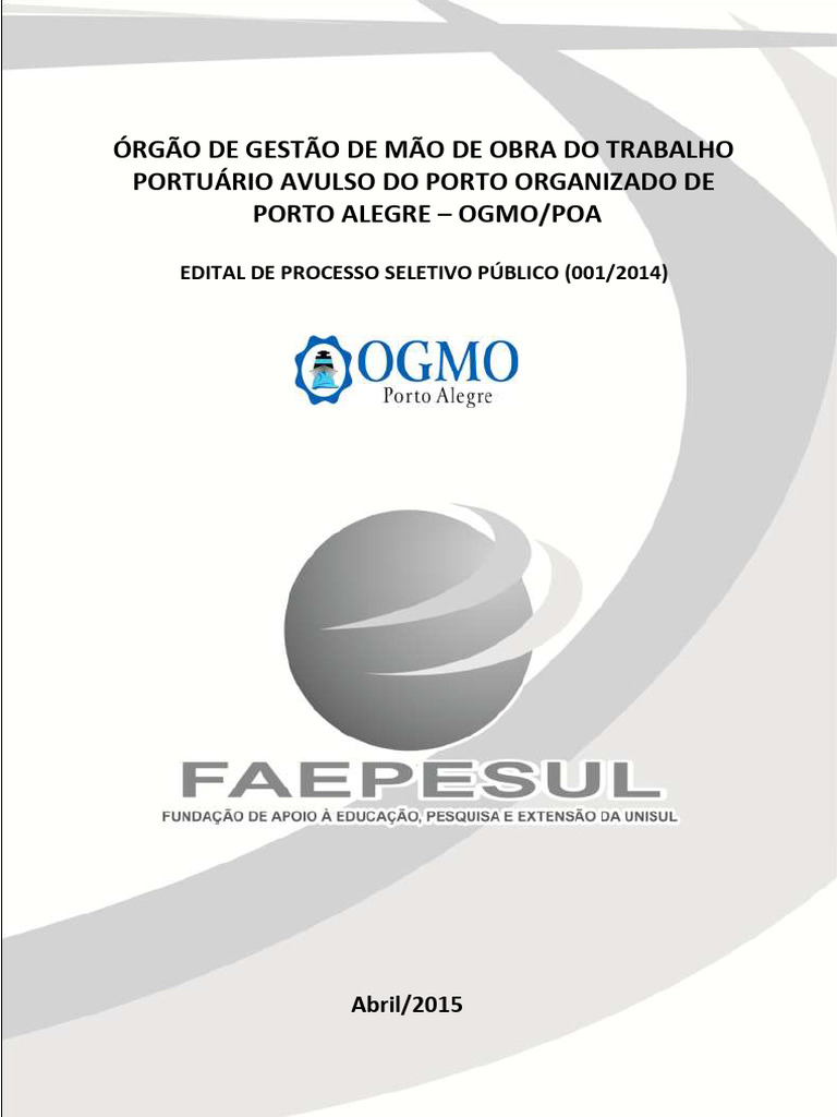 Edital de Processo Seletivo OGMO/POA | PDF