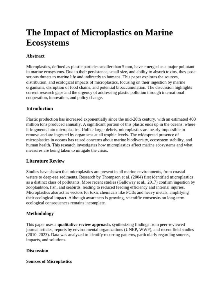 The Impact of Microplastics On Marine Ecosystems | PDF | Ecology ...