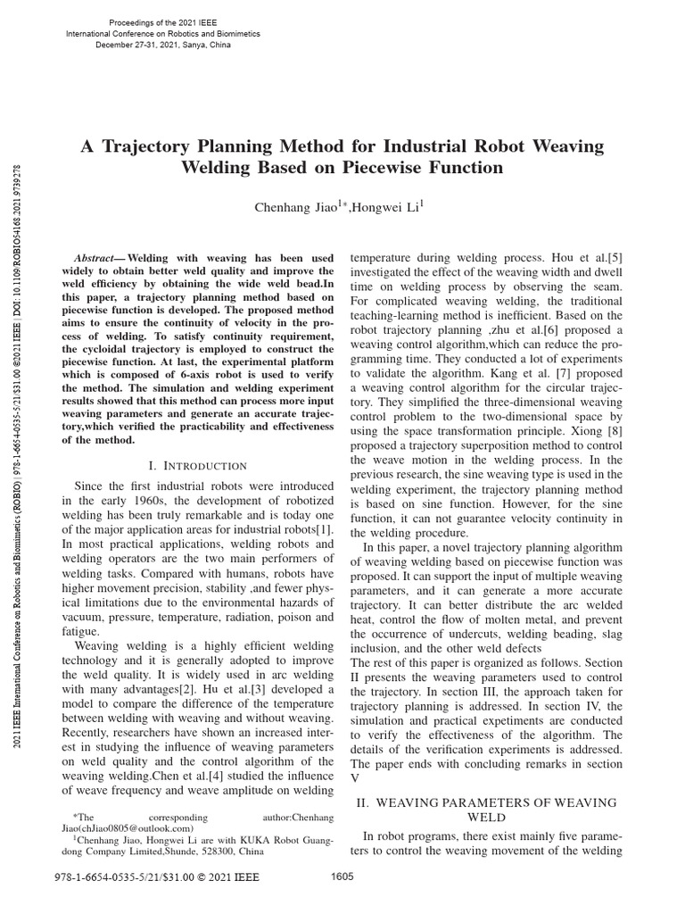 Piecewise Trajectory Planning for Welding | PDF | Rotation | Motion ...