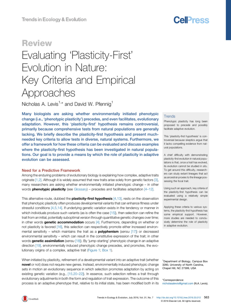 Evaluating Plasticity-First Evolution | PDF | Natural Selection | Evolution