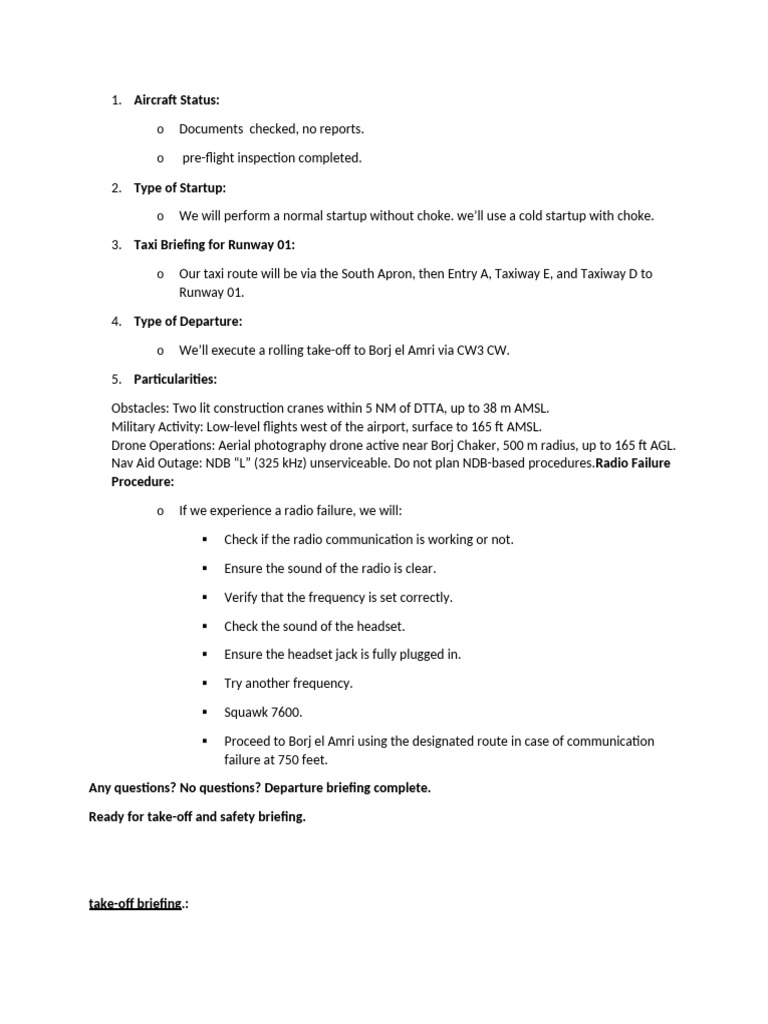 Departure Breifing Pilot | PDF