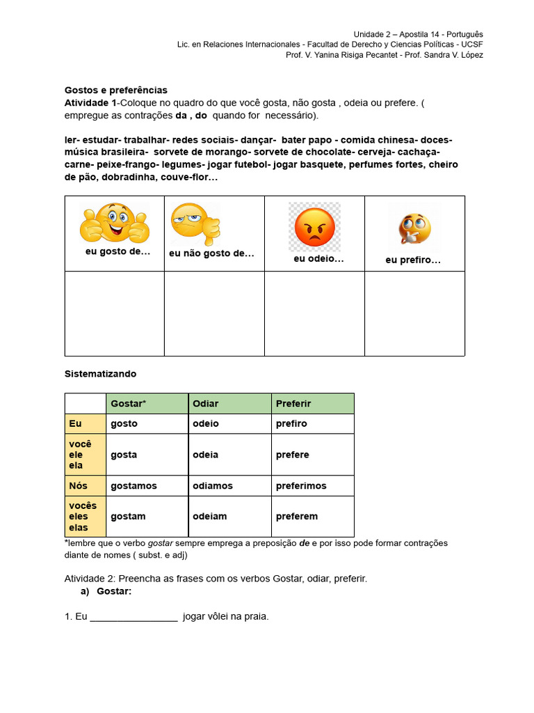 Atividades de Português: Gostos e Preferências | PDF