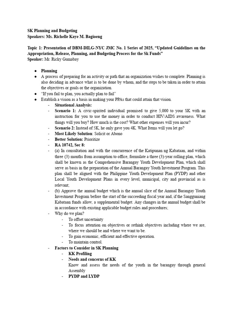 SK Planning and Budgeting Guidelines | PDF | Expense