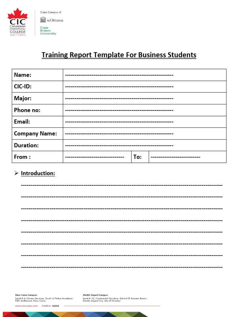 Business Student Training Report Template | PDF