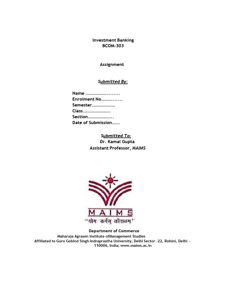 Investment Banking Assignment Overview | PDF | Equity (Finance ...