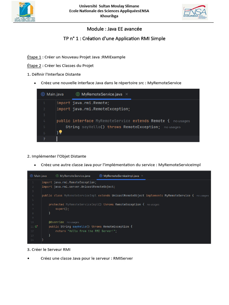 Tutoriel sur l'Application RMI Simple | PDF | Java (Langage de ...