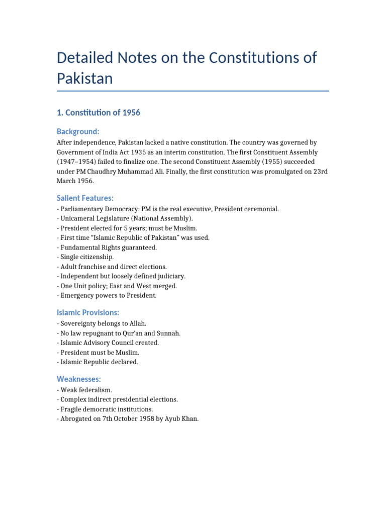 Overview of Pakistan's Constitutions | PDF | Government | Governance
