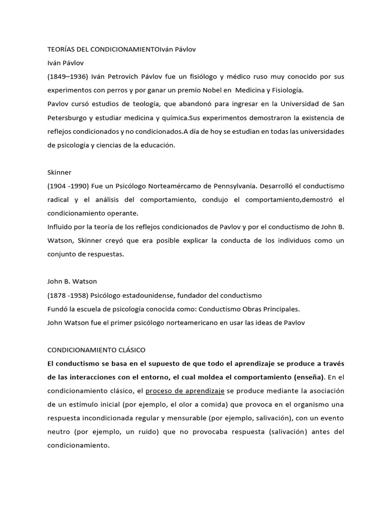Condicionamiento Clásico de Pavlov | PDF | Condicionamiento clásico ...