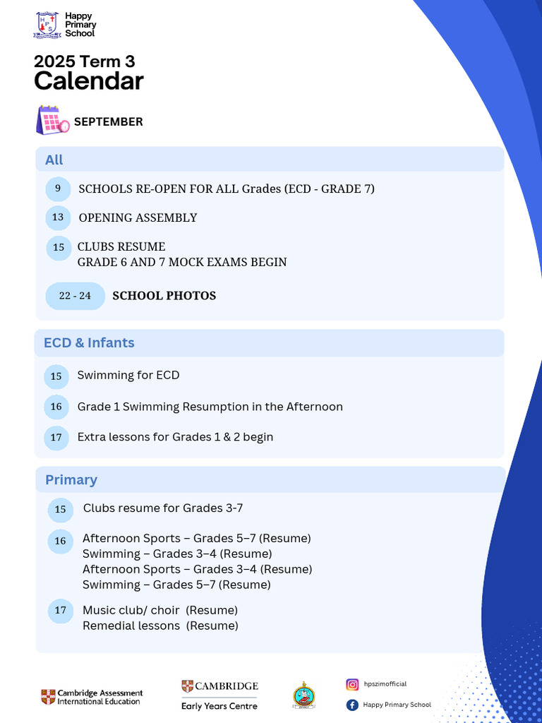Happy Primary School Term 3 Calendar 2025 | PDF | Educational ...