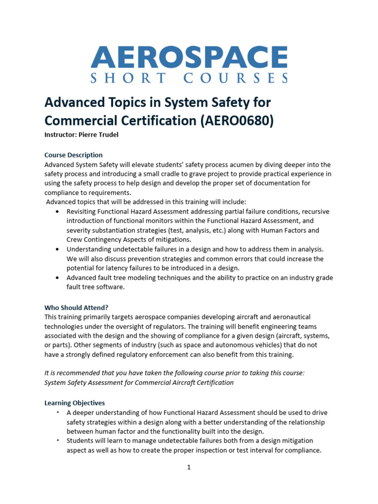 Advanced System Safety Training Course | PDF | Aviation | Aircraft