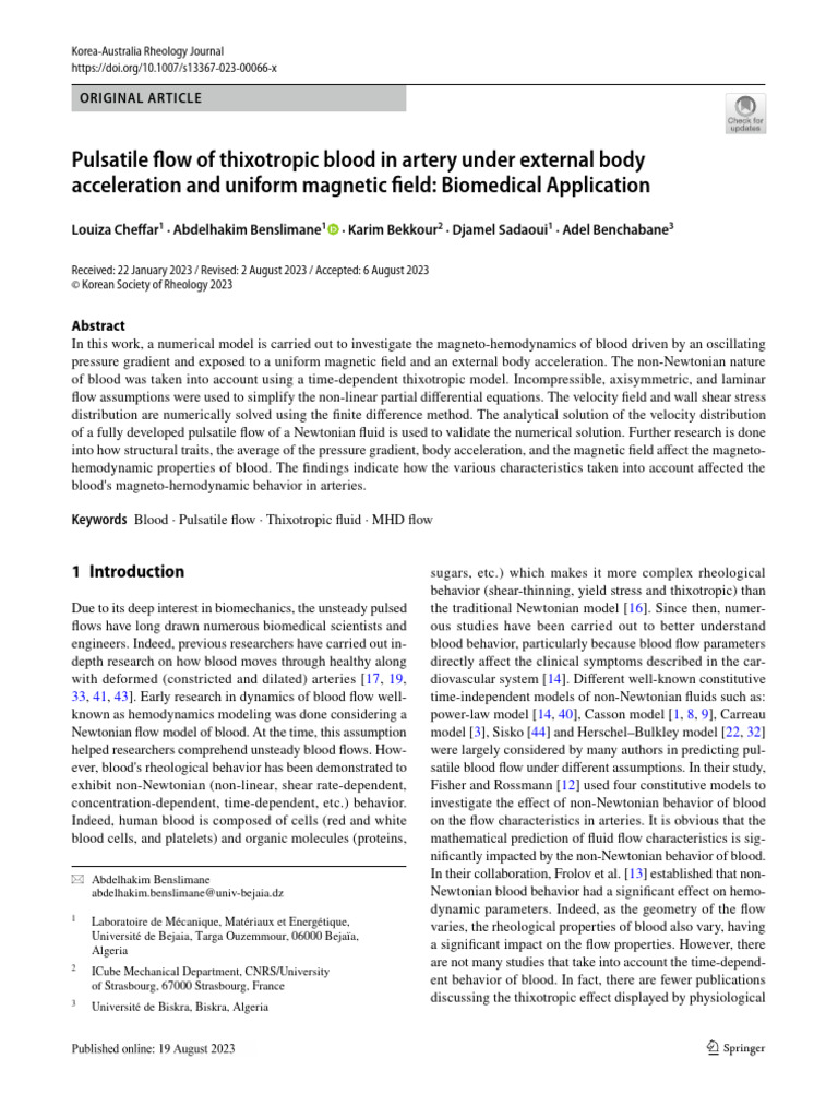 Pulsatile Flow of Thixotropic Blood in Artery Under External Body ...
