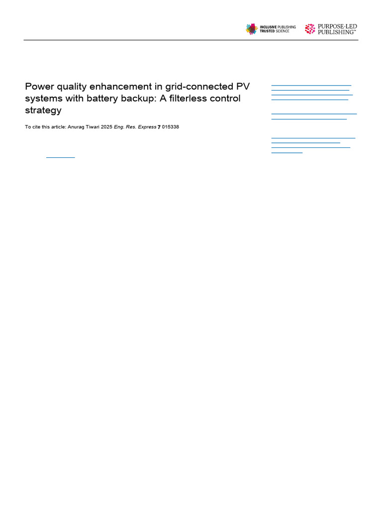 Power Quality in PV Systems with Battery Backup | PDF | Photovoltaic ...