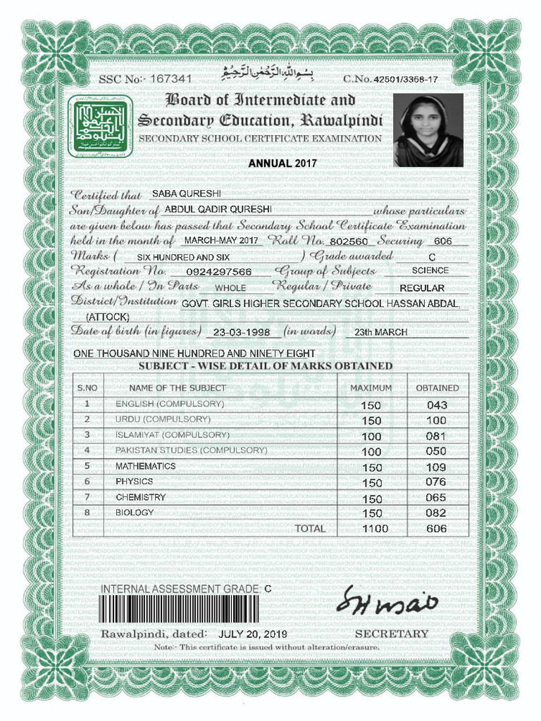 Hamza FarooqMATRIC DEGRRE RAWALPINDI-Recovered-Recovered PDF | PDF
