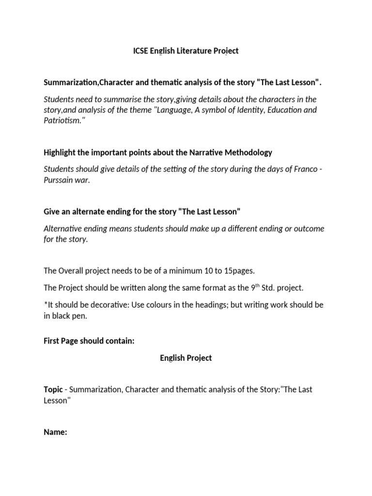 ICSE Grade 10th English Project 2025-26 | PDF