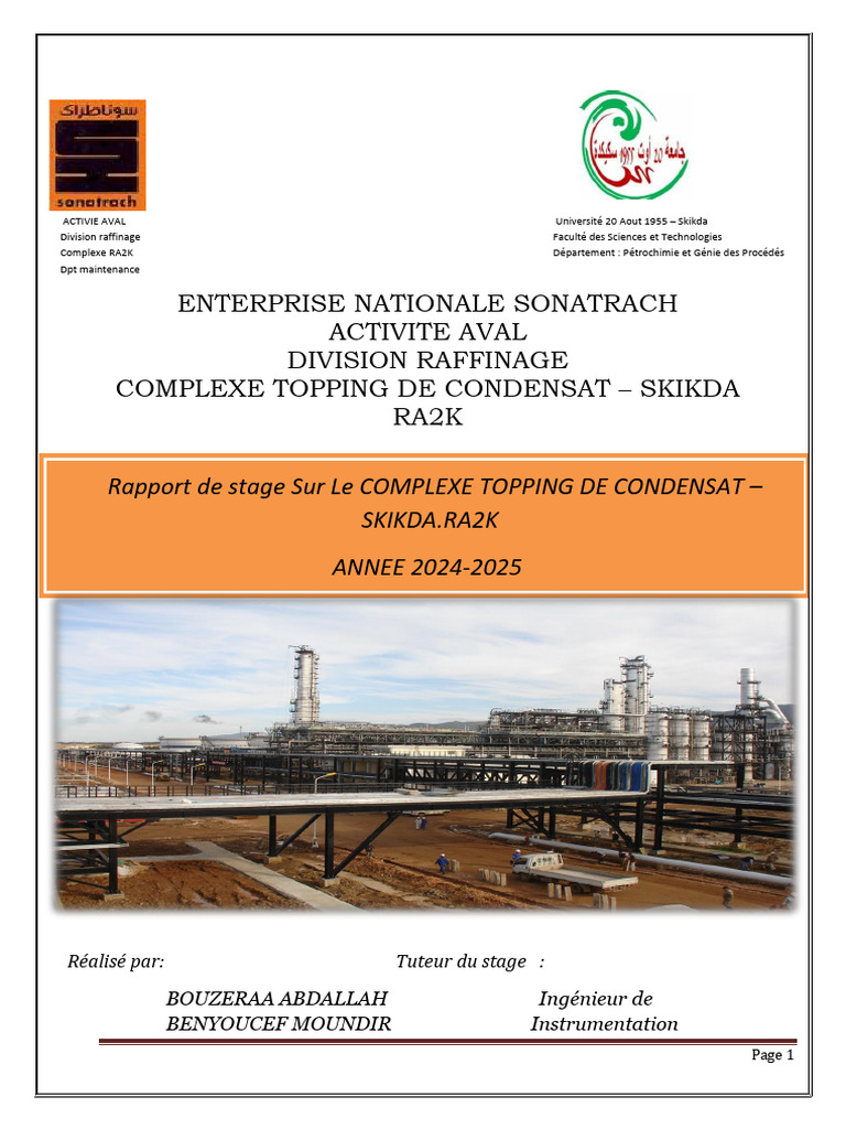 Rapport sur le Complexe RA2K de Skikda | PDF | Thermomètre | Capteur