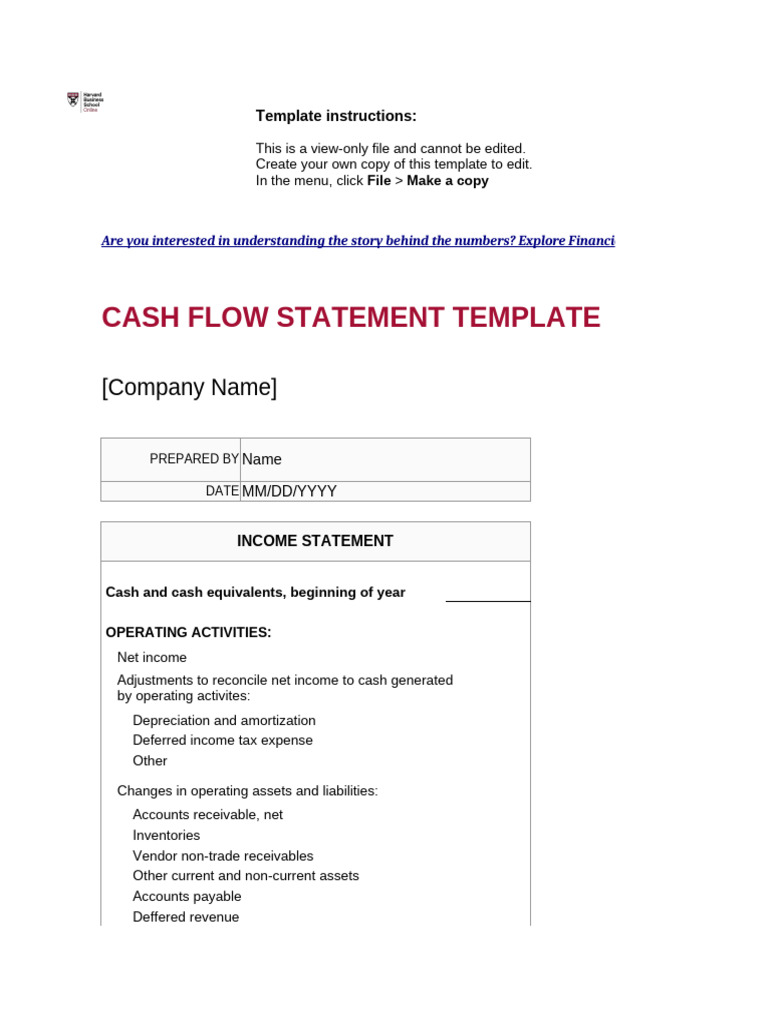 Cash Flow Statement Template Guide | PDF