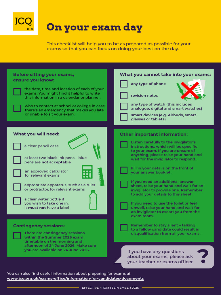 JCQ Exam Guidelines 2025-2026 | PDF
