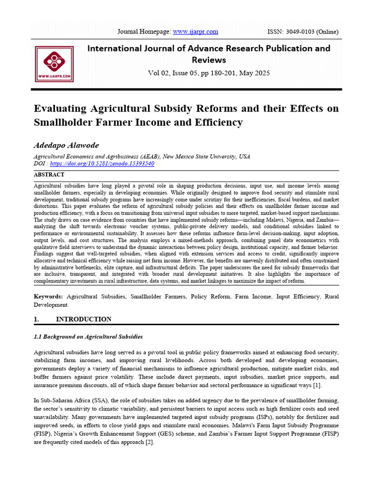 Agricultural Subsidy Reforms Impact on Farmers | PDF | Subsidy ...