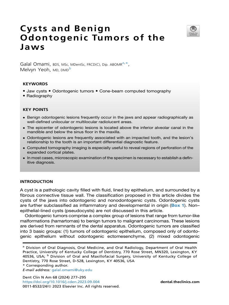 Cysts and Tumors of the Jaws Explained | PDF | Dental Anatomy | Dentistry