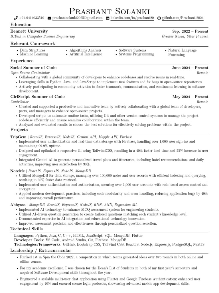 Prashant Solanki: Tech Skills & Projects | PDF | Artificial ...