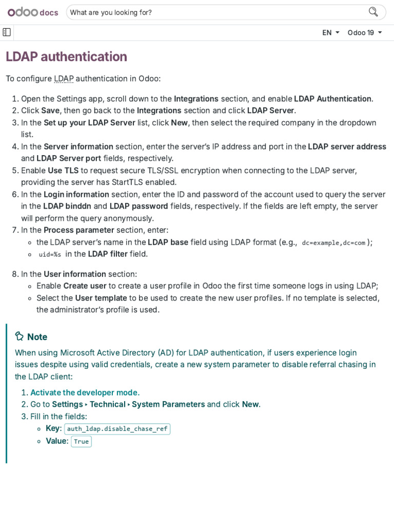 Odoo LDAP Authentication Setup Guide | PDF